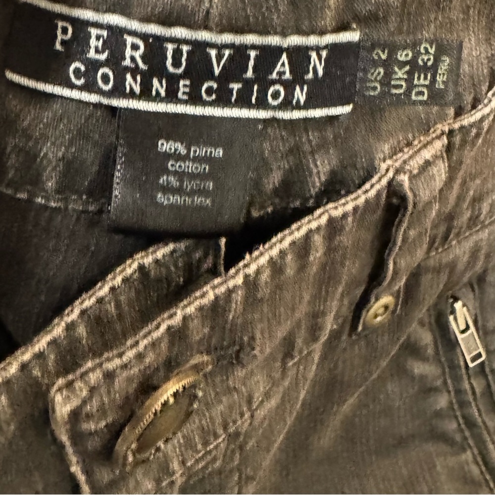 Peruvian Connection Cargo Pants Womens US 2 Slim Pima Ankle Zip - Picture 6 of 9